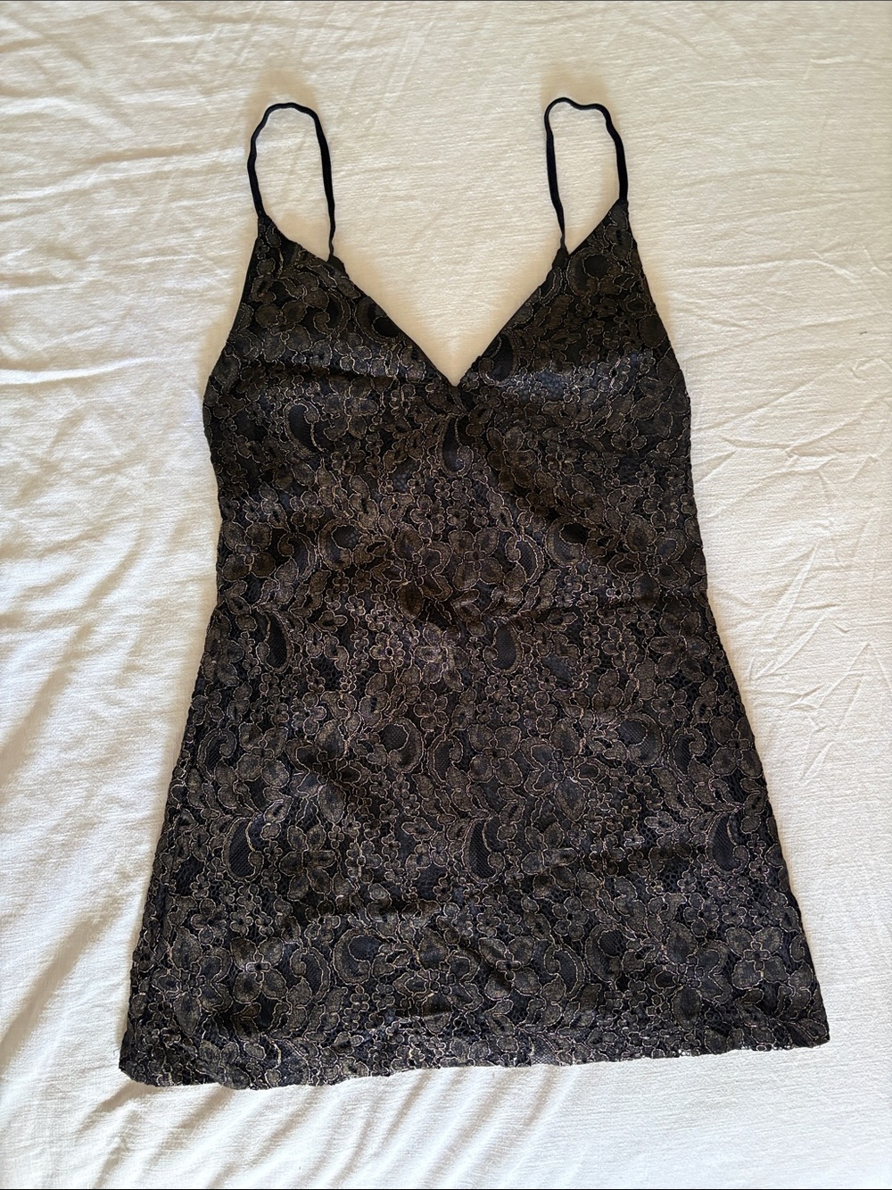 Obey Mini Black Lace Slip Dress with Spaghetti stretchy Straps